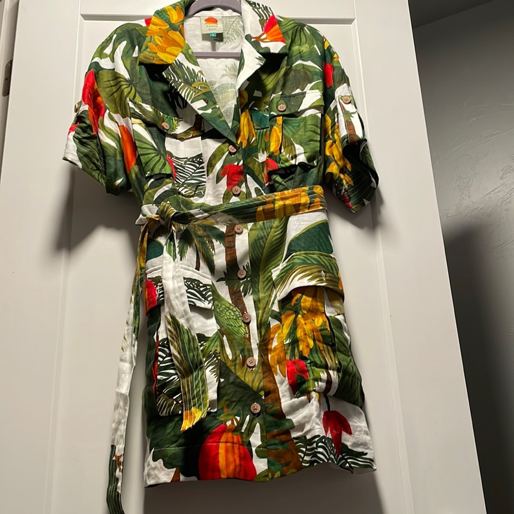 Farm Rio White Cocoa Forest Utility Mini Dress